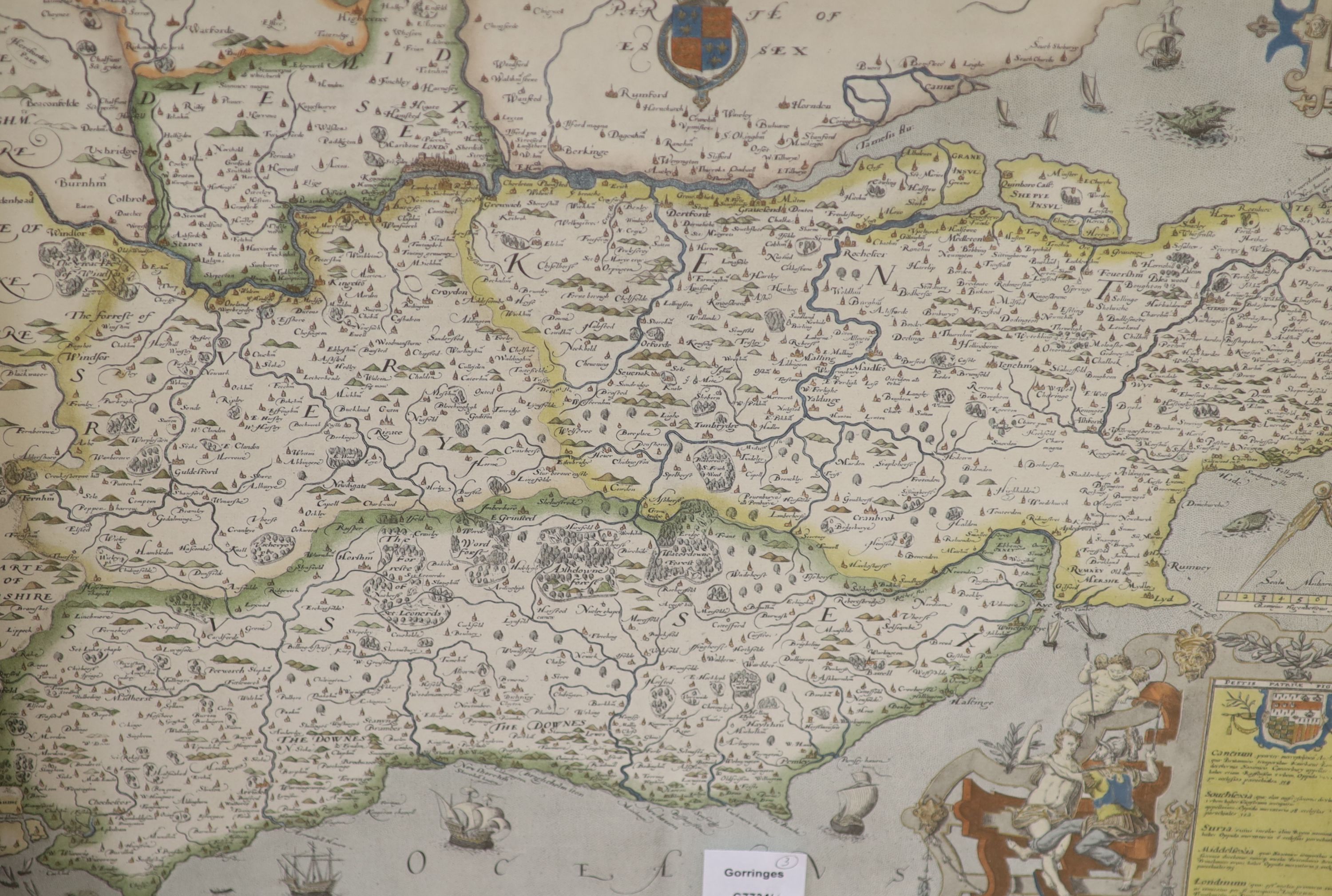 Brighton Society 1892, chromolithograph, View of the Brighton Front, 25 x 95cm, a reprint map of Sussex and a reprint map of Brighton